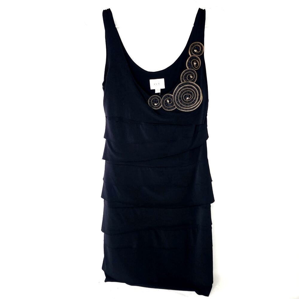 ECI new york beaded dress Size 6 35" high Polyester Spandex Black Gold zipper